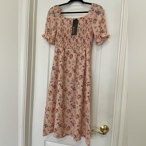 Allegra K Women’s Square Neck Puff Sleeve Casual Smocked Floral Dress - XS